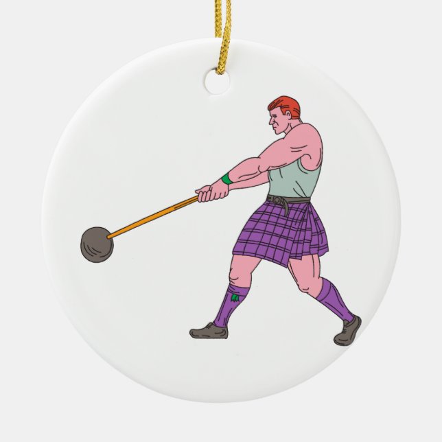 Weight Throw Highland Games Athlete Drawing Ceramic Ornament (Front)