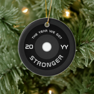 Weightlifter barbell fitness holiday ceramic ornament