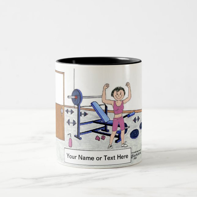 Weightlifter - Female, Personalised Cartoon   Two-Tone Coffee Mug (Center)