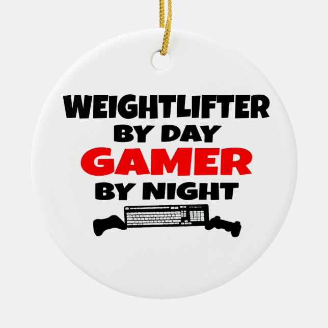 Weightlifter Gamer Ceramic Tree Decoration (Front)