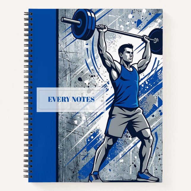 Weightlifter Overhead Press – Grunge Gym Design Notebook (Front)
