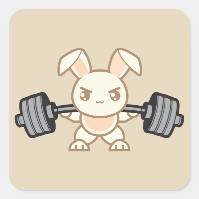 Weightlifting Bunny Cartoon - Squat - Leg Day, Gym Square Sticker (Front)