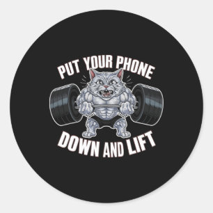 Weightlifting Cat Gym Fitness Workout Bodybuilding Classic Round Sticker