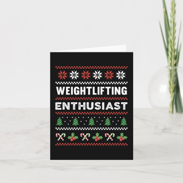 Weightlifting Enthusiast Ugly Christmas Sweater Card (Front)