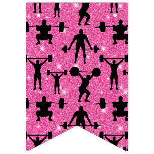 Weightlifting Fitness Workout Sport Pink Glitter Bunting