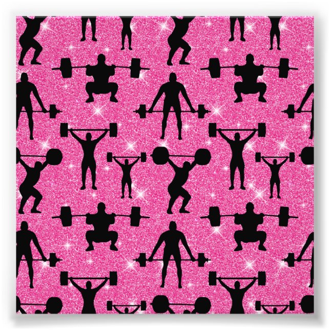 Weightlifting Fitness Workout Sport Pink Glitter Photo Print (Front)