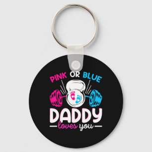 Weightlifting Gender Reveal Pink Or Blue Daddy Lov Key Ring