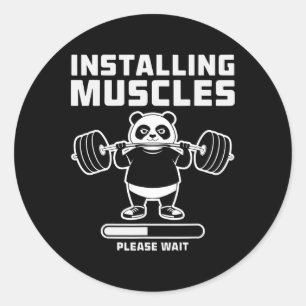 Weightlifting Installing Muscle Workout Pun Gym We Classic Round Sticker