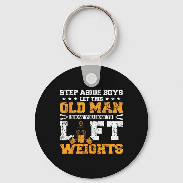Weightlifting Old Man Gym  Key Ring (Front)