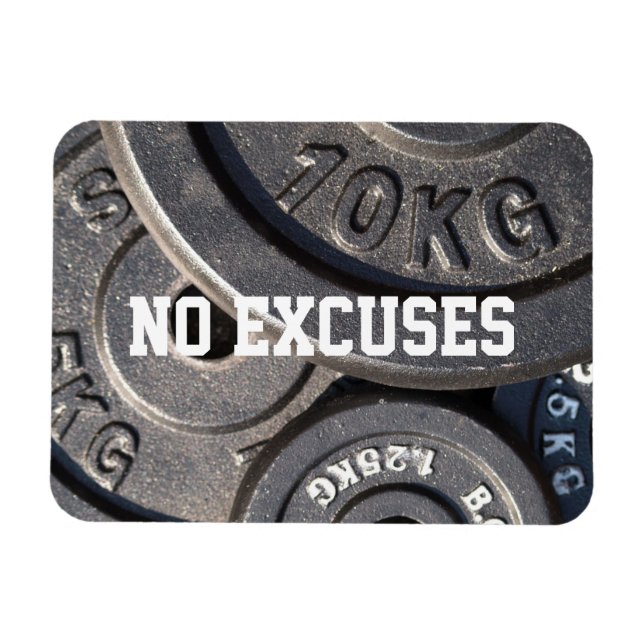 Weightlifting Plates, "No Excuses" Magnet (Horizontal)