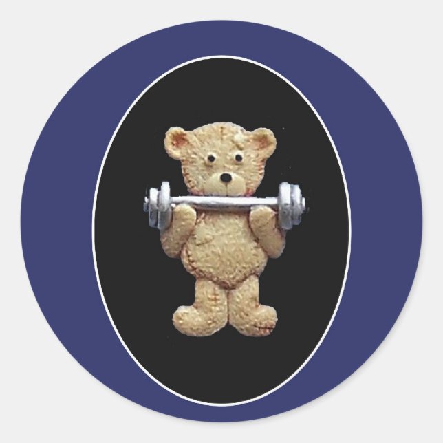 Weightlifting Teddy Bear Classic Round Sticker (Front)