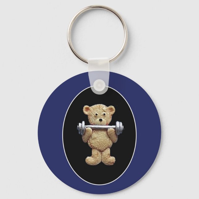 Weightlifting Teddy Bear Key Ring (Front)