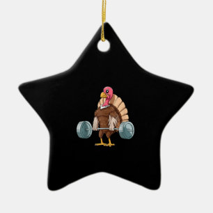 Weightlifting Turkey Deadlifting Thanksgiving Ceramic Ornament