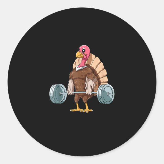 Weightlifting Turkey Deadlifting Thanksgiving Classic Round Sticker (Front)
