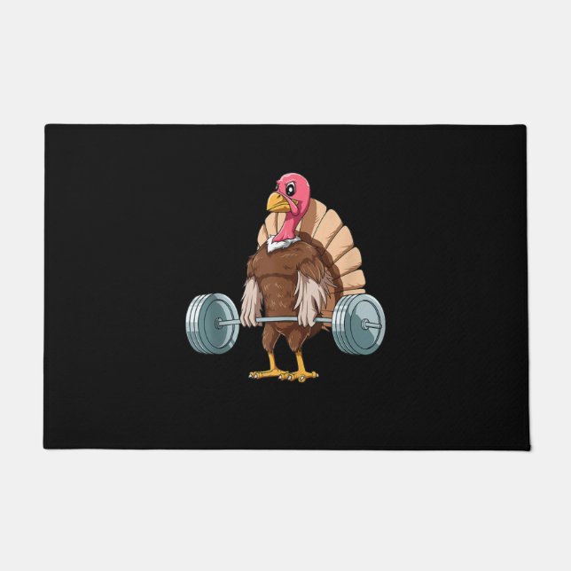 Weightlifting Turkey Deadlifting Thanksgiving Doormat (Front)
