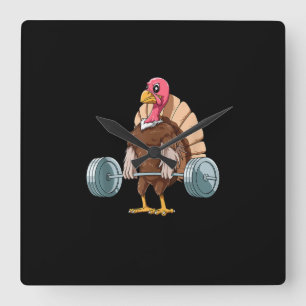 Weightlifting Turkey Deadlifting Thanksgiving Square Wall Clock