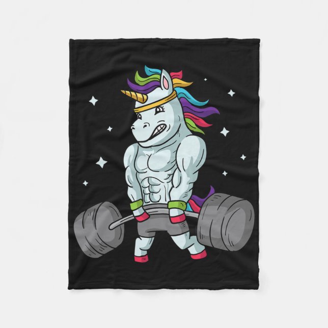 Weightlifting Unicorn - Funny Deadlift And Gym Gif Fleece Blanket (Front)