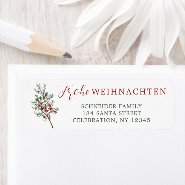 Weihnachten Evergreen Branch Red Berries Return Address Label (Insitu)