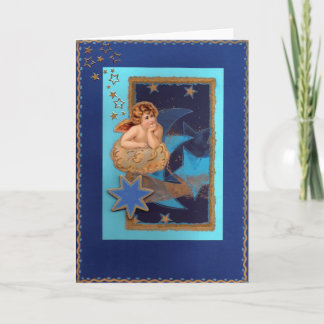 ‘Weihnachts-Engel auf Wolke mit Sternen’ Holiday Card