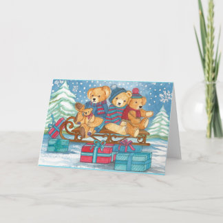 WEIHNACHTS-TEDDYBÄREN AUF SCHLITTEN MIT GESCHENKEN HOLIDAY CARD