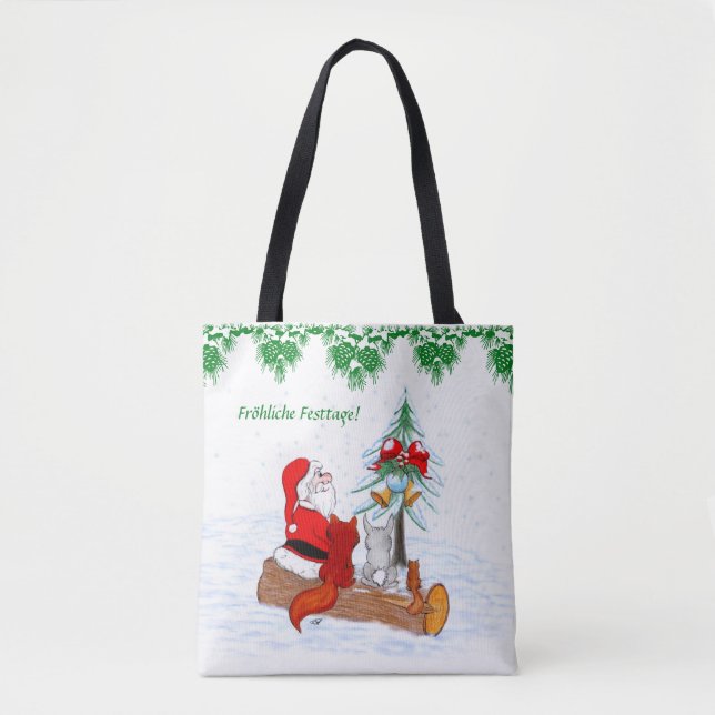 Weihnachtsmann Kaninchen Fox Eichhörnchen, Deutsch Tote Bag (Front)