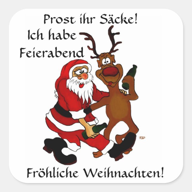 Weihnachtsmann mit Elch Square Sticker (Front)