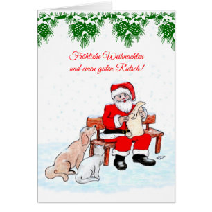 Weihnachtsmann mit Hund und Katze auf Deutsch