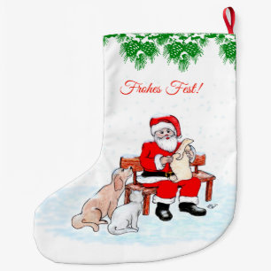 Weihnachtsmann mit Hund und Katze auf Deutsch Large Christmas Stocking