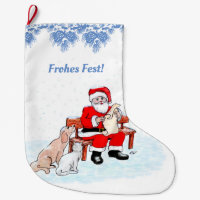 Weihnachtsmann mit Hund und Katze auf Deutsch
