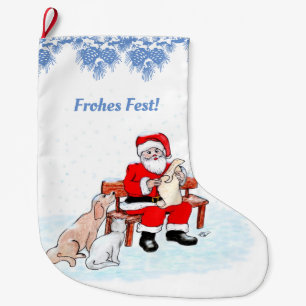 Weihnachtsmann mit Hund und Katze auf Deutsch Large Christmas Stocking