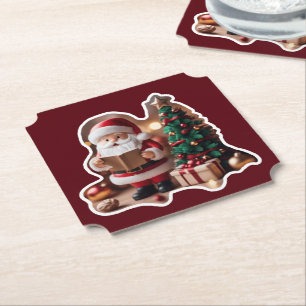Weihnachtsmann mit Tannenbaum in 3D - Paper Coaster