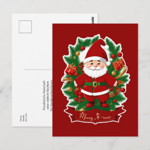 Weihnachtsmann, Tannenzeige, Geschenke -  Postcard