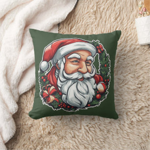 Weihnachtsmannkopf mit Kranz - Cushion