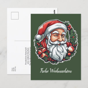 Weihnachtsmannkopf umrahmt von Mistelzweigen -  Postcard