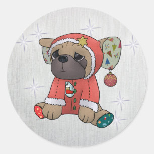 Weihnachtsmops Classic Round Sticker