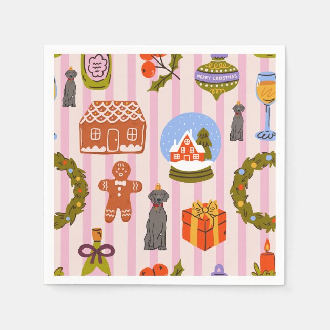  Weim decoration with xmas decorations on pink  Napkin (Front)