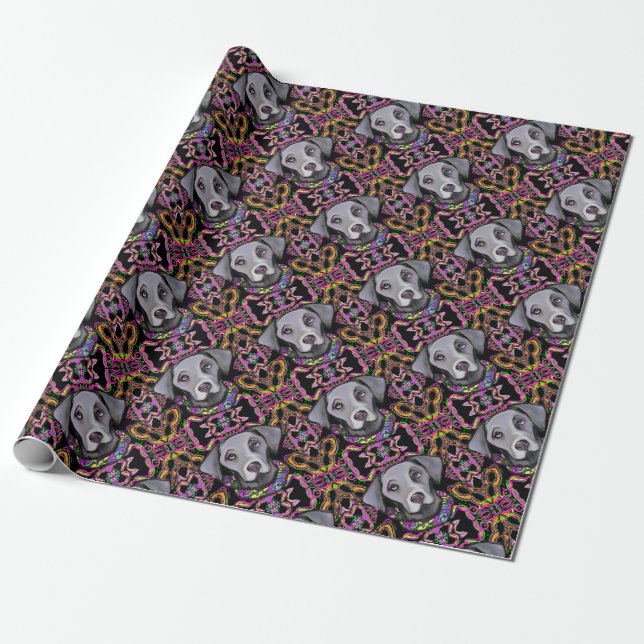 WEIMARANA MARDI GRAS WRAPPING PAPER (Unrolled)