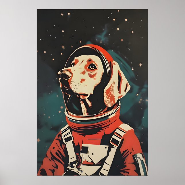 Weimaraner Astronaut Poster, Weimaraner Retro Poster (Front)