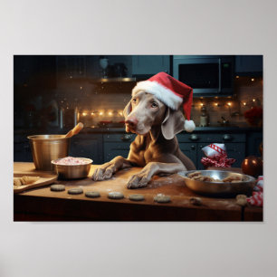 Weimaraner Baking Christmas Cookies Poster