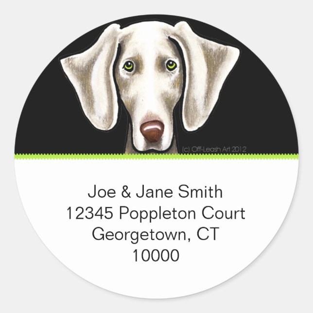 Weimaraner Black n Olive Round Address Labels (Front)
