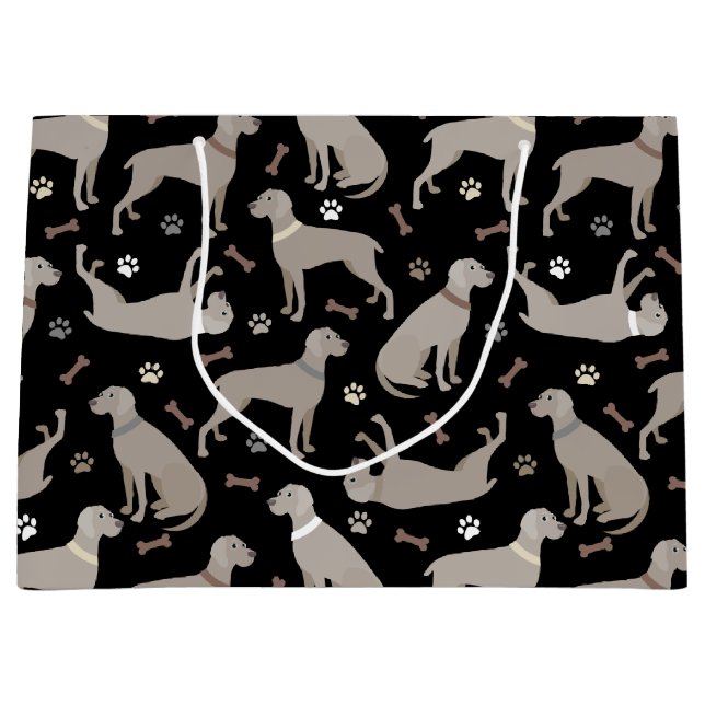 Weimaraner Bones and Paws Black Large Gift Bag (Front)