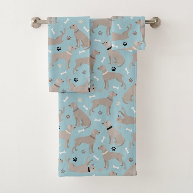 Weimaraner Bones and Paws Blue Bath Towel Set (Insitu)