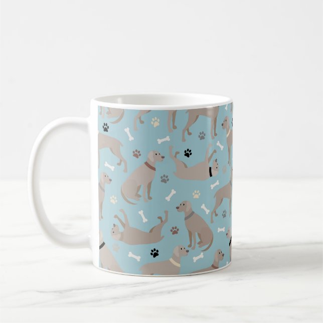 Weimaraner Bones and Paws Blue Coffee Mug (Left)