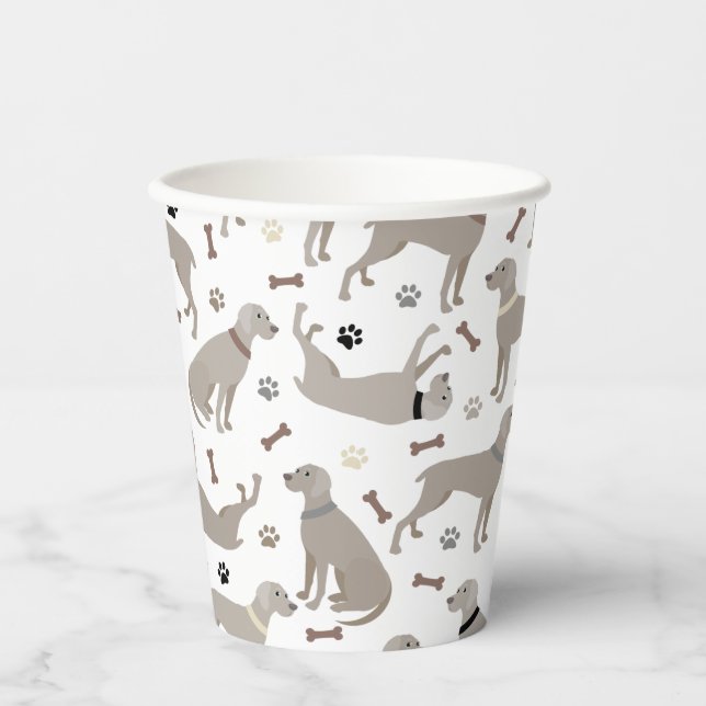 Weimaraner Bones and Paws White Paper Cups (Front)
