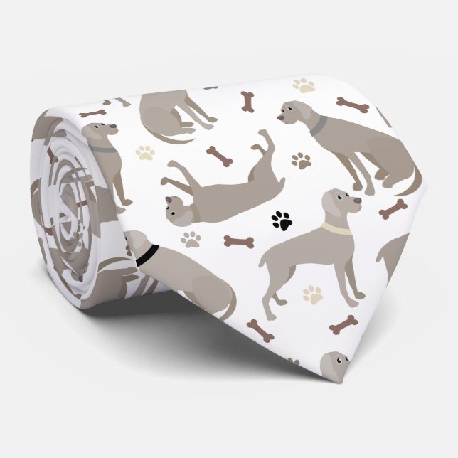 Weimaraner Bones and Paws White Tie (Rolled)