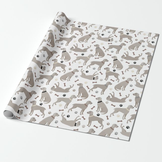 Weimaraner Bones and Paws White Wrapping Paper (Unrolled)