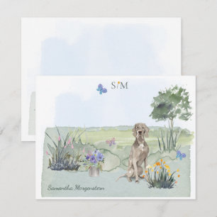 Weimaraner Butterfly Meadow Monogram & Name  Card