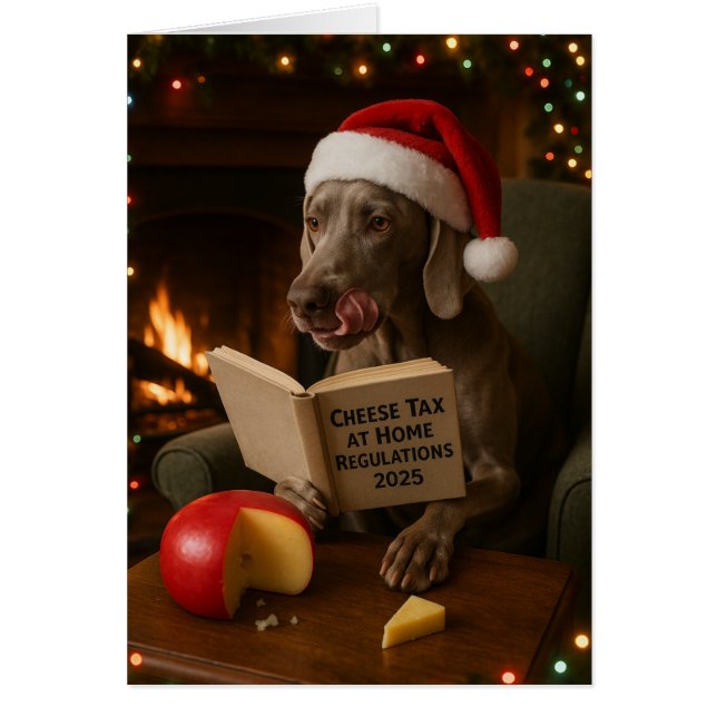 Weimaraner 'Cheese Tax' Christmas card (Front)