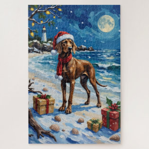 Weimaraner Christmas Beach Holiday Jigsaw Puzzle