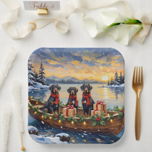 Weimaraner Christmas Boat Holiday Paper Plate